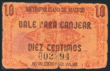 MADRID-METROPOLITANO. 10 Céntimos. (1936ca). (González: 3296). Raro. RC.