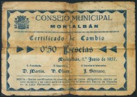 MONTALBAN (TERUEL). 50 Céntimos. 1 de Junio de 1937. (González: 3618). Raro. RC.