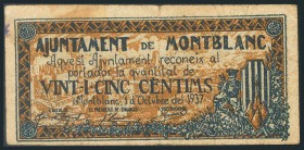 MONTBLANC (TARRAGONA). 25 Céntimos. 1 de Octubre de 1937. BC.
