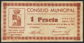 MONZON (HUESCA). 1 Peseta. Agosto de 1937. (González: 3679). BC.