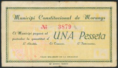 MORUNYS (LERIDA). 1 Peseta. (1937ca). Raro. BC.