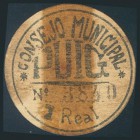 PUIG (VALENCIA). 1 Real. (1937ca). (González: 4404). Rarísimo. BC.