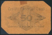 QUINTANAR DE LA ORDEN (TOLEDO). 50 Céntimos. Mayo de 1937. (González: 4448). Muy raro. BC.