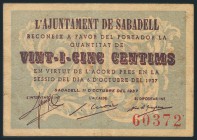 SABADELL (BARCELONA). 25 Céntimos. 11 de Octubre de 1937. BC.