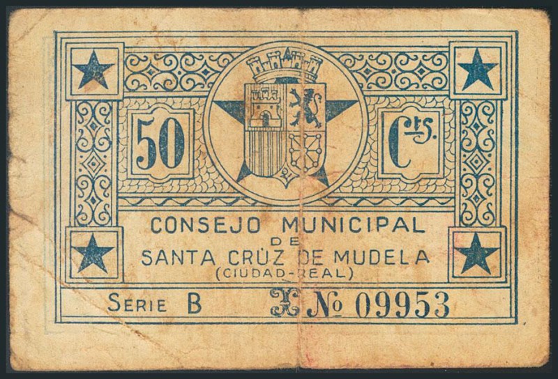 SANTACRUZ DE LA MUDELA (CIUDAD REAL). 50 Céntimos. 1937. (González: 4731). Inusu...