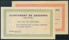 SASSERRA, BAGES (BARCELONA). 25 Céntimos y 1 Peseta. (1937ca). EBC.
