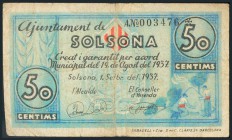 SOLSONA (LERIDA). 50 Céntimos y 1 Peseta. 1 de Septiembre de 1937. BC.