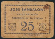 TABERNES DE VALLDIGNA (VALENCIA). 25 Céntimos. (1937ca). (González: 4946). Muy raro. BC.