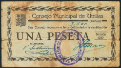 UTRILLAS (TERUEL). 1 Peseta. 1937. (González: 5253). Muy raro. RC.