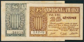 VILABOI (BARCELONA). 25 Céntimos y 50 Céntimos. 19 de Mayo de 1937. BC.
