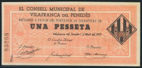 VILLAFRANCA (BARCELONA). 1 Peseta. 7 de Abril de 1937. EBC.