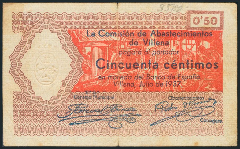 VILLENA (ALICANTE). 50 Céntimos. Julio de 1937. (González: 5763).