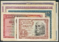 Conjunto de 9 billetes del Banco de España en calidades diversas. A EXAMINAR. MBC/BC.