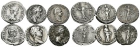 IMPERIO ROMANO. Lote compuesto por 6 denarios de plata conteniendo: Domiciano, Adriano, Faustina, Antonino Pio, Julia Domna y Geta. Ar. MBC-/MBC+. A E...