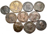 IMPERIO ROMANO. Lote compuesto por 10 monedas de bronce, conteniendo: Claudio. Sestercio; Vespasiano. As; Marco Aurelio. Sestercio y Dupondio; Filipo ...