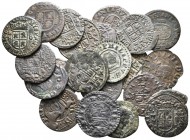 FELIPE IV. Lote compuesto por 21 monedas de 8 Maravedís. Conteniendo: 1662. Coruña R; 1663. Coruña R; 1664. Coruña R; 1663. Granada N; 1661. Madrid AY...