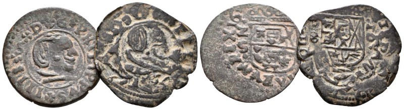 FELIPE IV. Lote compuesto por 2 monedas de 16 Maravedís Falsas de época de Madri...