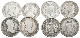 MONARQUIA ESPAÑOLA. Lote compuesto por 4 monedas de 1 Real de FERNANDO VII. 1811 Lima JP; 1812 Lima JP; 1817 Lima JP (Perforación) y 1820 Lima JP. Ar....