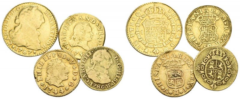 MONARQUIA ESPAÑOLA. Lote compuesto por 4 monedas de oro, conteniendo: Felipe V. ...