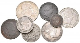 MONARQUIA ESPAÑOLA. Lote compuesto por 6 monedas de Isabel II, 1 de Carlos III y 1 de México. Ar y Ae. A EXAMINAR.