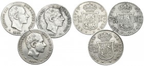 ALFONSO XII. Lote compuesto por 3 monedas de 20 Centavos de Peso. 1881, 1882 y 1884. Manila. Ar. BC+/MBC-. A EXAMINAR.