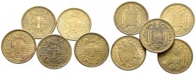 ESTADO ESPAÑOL. Lote compuesto por 5 monedas de 1 Peseta. 1944. Cal-74. MBC+/EBC. A EXAMINAR.