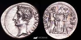 Augustus Silver Quinarius 1,77 g., 13 mm. Emerita 24-23 B.C. AU (About Uncirculated)