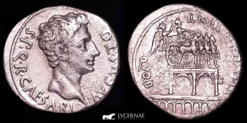 Roman Empire - Augustus (27 BC - AD 14), silver denarius (3,59 g. 18 mm.), Colon...