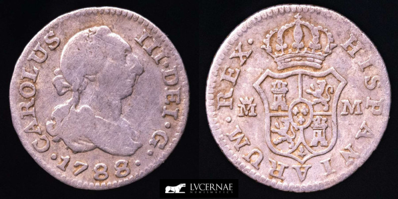 Spain - Carlos III (1759-1788), silver 1/2 reales (1,30 g 15 mm.), Sevilla, 1788...