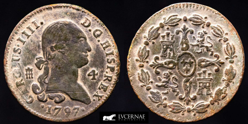 Spain - Carlos IV (1788-1808), 4 maravedis copper coin (5,30 g. 25 mm.).

Minted...