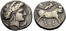 KAMPANIEN. NEAPOLIS. 
Didrachmon, 320-280 v. Chr. Kopf der Nymphe Parthenope n.r., ein Band im Haar; im Felde vier Delphine. Rv. ΝΕΟΠΟΛΙΤΩΝ Bärtiger,...