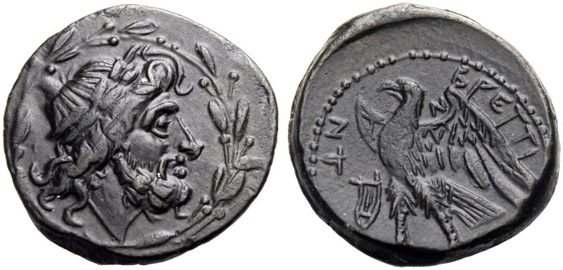 BRUTTIUM. BRETTIOI. 
Reduzierte Uncia, Bronze, 216-213 v. Chr. Bärtiger Zeuskop...