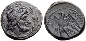 BRUTTIUM. BRETTIOI. 
Reduzierte Uncia, Bronze, 216-213 v. Chr. Bärtiger Zeuskopf mit Lorbeerkranz in einem Lorbeerkranz n.r. Rv. ΒΡΕΤΤΙ-ΩΝ Adler mit ...