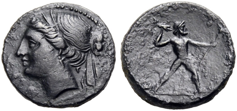 BRUTTIUM. BRETTIOI. 
Bronze- Halbstück (Triobol), ca. 216-203 v. Chr. Kopf der ...