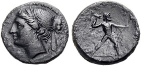 BRUTTIUM. BRETTIOI. 
Bronze- Halbstück (Triobol), ca. 216-203 v. Chr. Kopf der Nike mit Diadem n.l., davor (ΝΙΚΑ); hinter dem Kopf Γ. Rv. (ΒΡΕΤΤΙΩΝ) ...