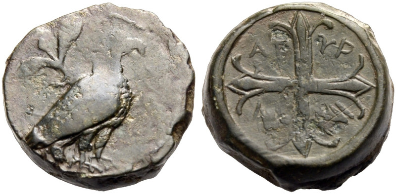SIZILIEN. AGYRION. 
Bronze, 430-380 v. Chr. Adler n. r., dahinter Ölzweig. Rv. ...