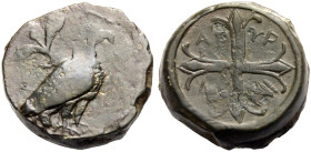 SIZILIEN. AGYRION. 
Bronze, 430-380 v. Chr. Adler n. r., dahinter Ölzweig. Rv. AΓ-YP-IN-AI Vierspeichiges Rad mit Lilien an den Balkenenden. 15,79 g....