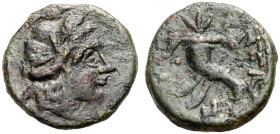 SIZILIEN. AITNA. 
AE Sextans, 210-150 v. Chr. Kopf der Persephone n. r. Rv. ΑΙΤ-Ν-ΑΙΩΝ Füllhorn, geschmückt mit Tänie. 2,66 g. 16 mm. Calciati III, 1...