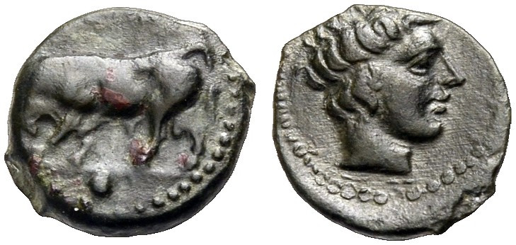 SIZILIEN. GELA. 
Onkia, Bronze, 420-405 v. Chr. ΓΕΛΑΣ Stier mit gesenktem Kopf ...