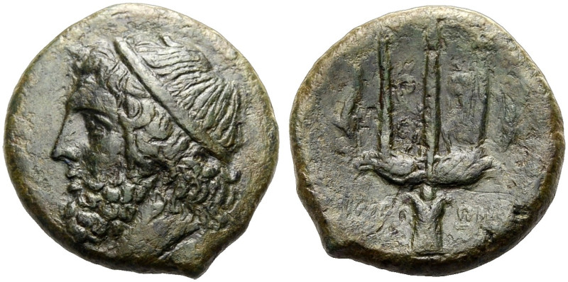 SIZILIEN. SYRAKUS. Hieron II., 275-215 v. Chr. 
Bronze. Bärtiger Poseidonkopf m...