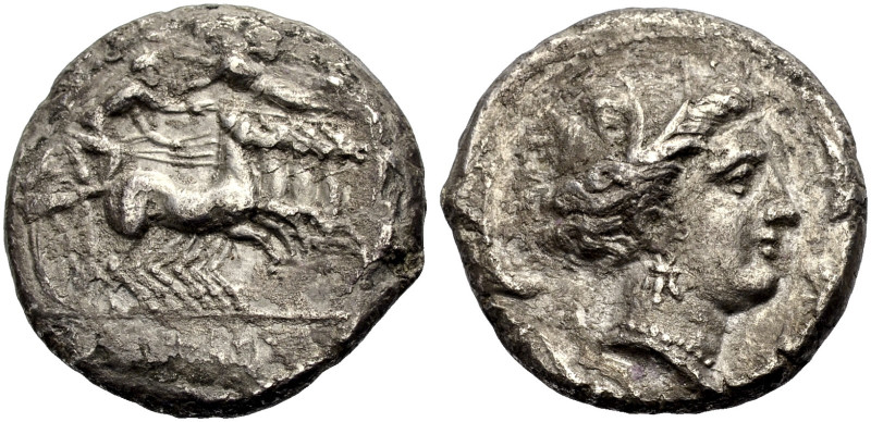 SIZILIEN. SIKULOPUNIER. 
Rsmlqrt. Tetradrachmon, 380-330 v. Chr. Quadriga im Ga...