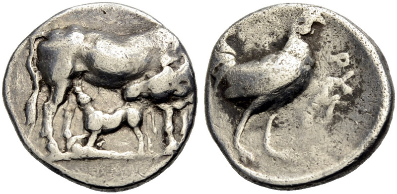 EUBOIA. KARYSTOS. 
Stater, 300-250 v. Chr. Kuh n.r., stehend, Kopf n.l., ihr sa...