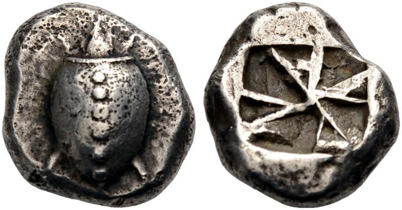 AIGINA. 
Stater, 550-525 v. Chr. Meeresschildkröte mit Kragen und sechs Pünktch...