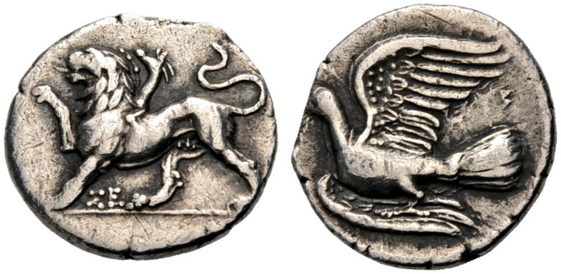 SIKYONIA. SIKYON. 
Triobol 330-280 v. Chr. Chimäre auf Bodenlinie n.l., darunte...