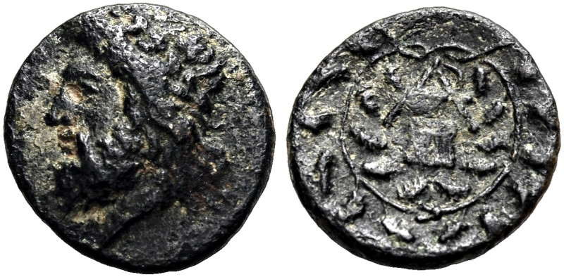 ARKADIEN. ARKADISCHE LIGA. 
Bronze, nach ca. 370 v. Chr. Kopf des bärtigen Zeus...