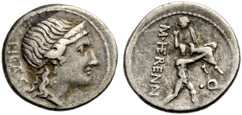 RÖMISCHE REPUBLIK. M. Herennius, 108-107 v. Chr. 
Denar. PIETAS (TA in Ligatur)...