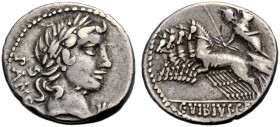 RÖMISCHE REPUBLIK. C. Vibius Pansa, 90 v. Chr. 
Denar. PANSA Kopf des Apollo mit L. n. r., davor Kontrollnummer (?). Rv. C.VIBIVS.C.F. Minerva mit Tr...