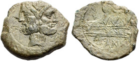 RÖMISCHE REPUBLIK. C. Vibius Pansa, 90 v. Chr. 
As. Doppelkopf des bärtigen Janus mit L. Rv. [ROMA]/C.PANSA Drei gestaffelte Proren n.r., im Felde l....