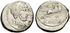 RÖMISCHE REPUBLIK. C. Marcius Censorinus, 88 v. Chr. 
Denar. Gestaffelte Köpfe von Numa Pompilius mit Bart und Ancus Marcius. Rv. C. CENSORI Pferd mi...
