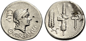 RÖMISCHE REPUBLIK. C. Norbanus, 83 v. Chr. 
Denar. C. NORBANVS Kopf der Venus mit Diadem n.r., im Felde l. Kontrollmarke CLV. Rv. Faszienbündel zwisc...